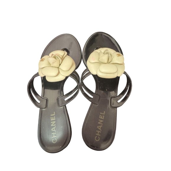 Chanel Womens Black & White Flower CC Logo Flat Activewear Sandals Size 7 - Picture 4 of 7